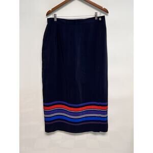 Vtg 100% Silk Sz 14 W Red white Blue Long Wrap Maxi Skirt Old Money Equestrian